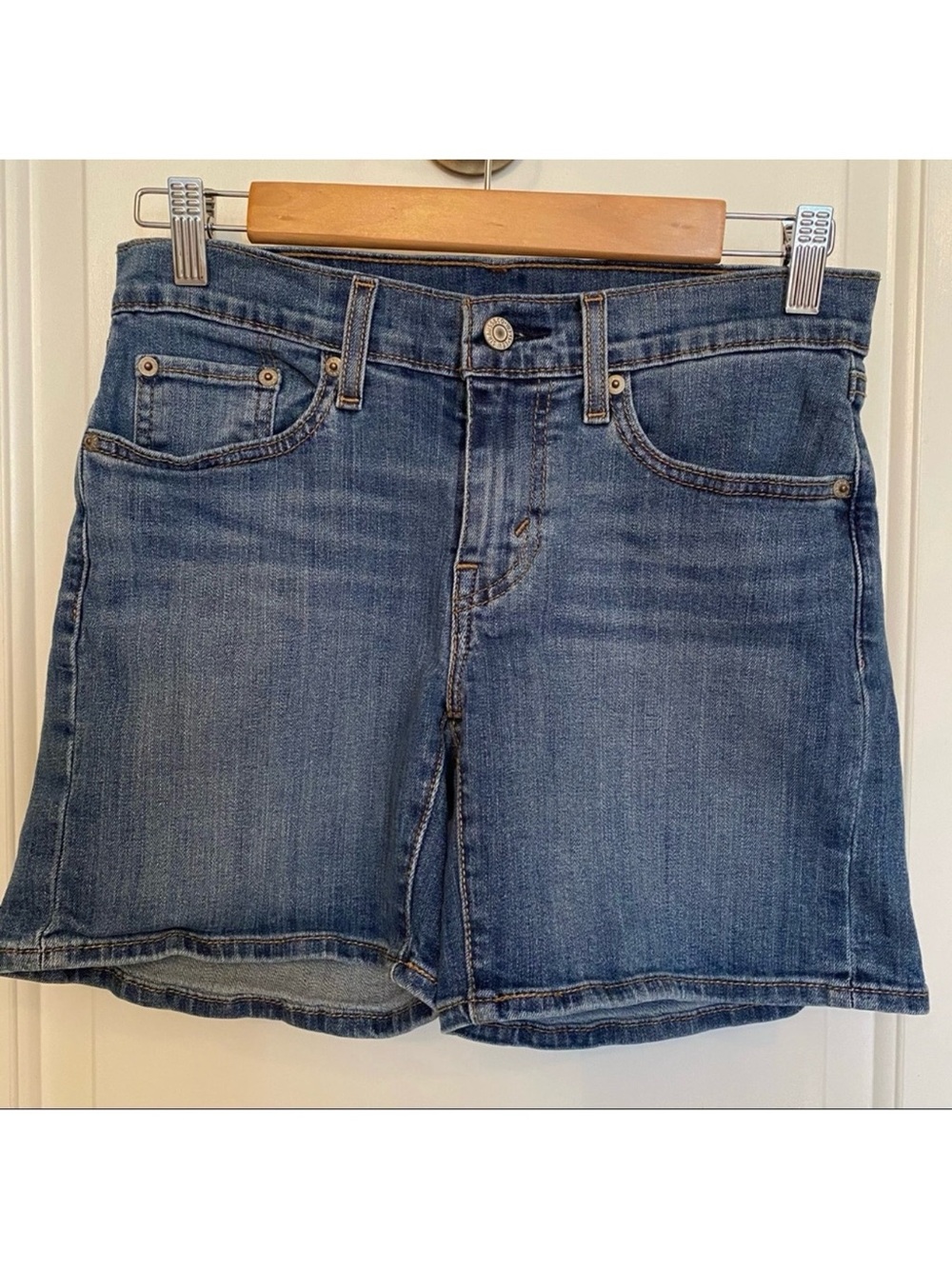 LEVI’S SHORTS BLUE DENIM JEAN WHISKERING BOHEMIAN 5 POCKET SIZE 27